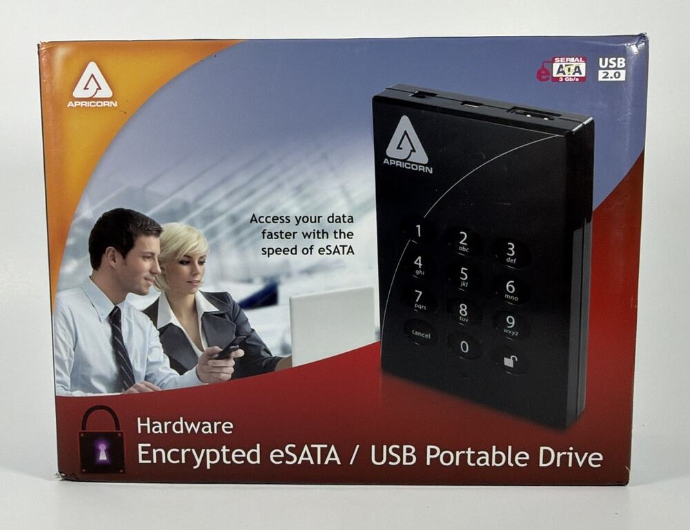 Aegis Padlock Pro 1TB eSATA/USB 2.0 Portable Harddrive - PIN Access 256 AES New